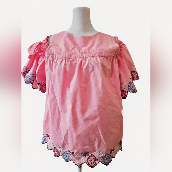 LOFT By Ann Taylor Pink Cold Shoulder Embroidered Peasant Top Size Medium - Picture 4 of 16